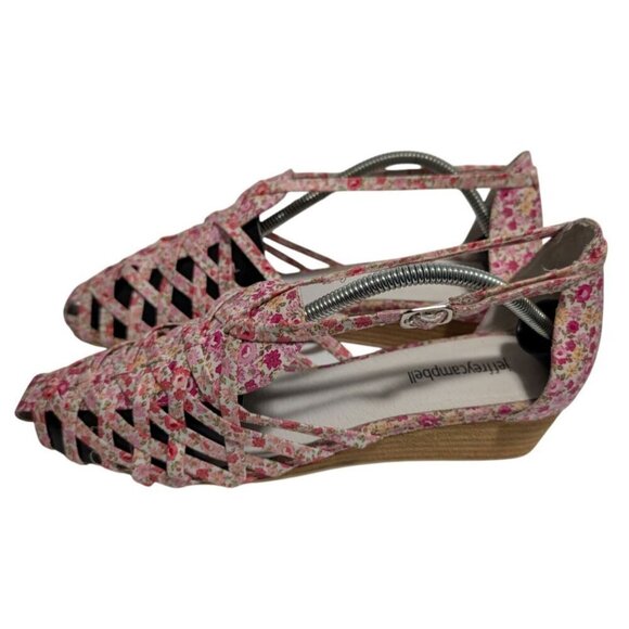 Jeffrey Campbell Kithira Micro Wedge Sandals Pink Floral Womens Size 8 - Picture 2 of 6